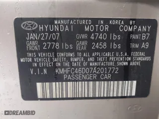2007 Hyundai Azera GLS with VIN KMHFC46D07A201772, listed as a IAAI auction lot 41212596 with 314,234 mi miles. Bid and sale history available at carsss.com. Image 9.
