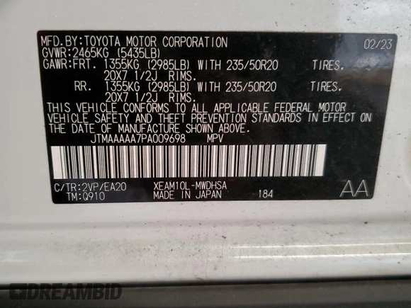 2023 Toyota bZ4X XLE with VIN JTMAAAAA7PA009698, listed as a Copart auction lot 47975935 with 15,916 mi miles and Salvage Title. Bid and sale history available at DreamBid. Image 13.