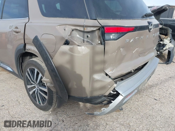 2023 Nissan Pathfinder Platinum with VIN 5N1DR3DH3PC273947, listed as a IAAI auction lot 41253438 with 13,101 mi miles and . Bid and sale history available at DreamBid. Image 19.