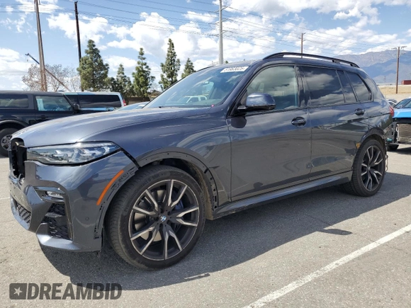 2019 BMW X7 xDrive50i with VIN 5UXCX4C59KLS38632, listed as a Copart auction lot 51963025 with 56,346 mi miles and Salvage Title. Bid and sale history available at carsss.com. Image 1.