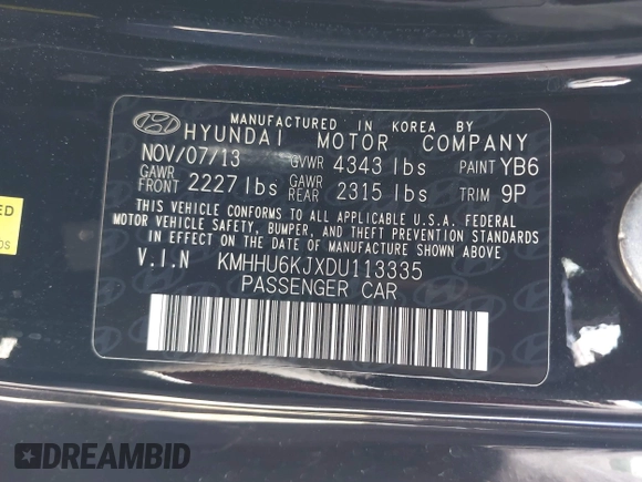 2013 Hyundai Genesis Coupe Track z VIN KMHHU6KJXDU113335, wystawiony jako IAAI lot #42157838 z przebiegiem 128 366 mil mil oraz . Historia ofert i sprzedaży dostępna na DreamBid. Obrazek 9.