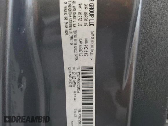 2012 FIAT 500 Pop with VIN 3C3CFFAR5CT384154, listed as a Copart auction lot 58067575 with 98,306 mi miles and Salvage title. Bid and sale history available at DreamBid. Image 13.
