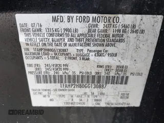 2016 Ford Taurus SEL z VIN 1FAHP2H80GG130887, wystawiony jako IAAI lot #41911575 z przebiegiem 138 469 mil mil oraz . Historia ofert i sprzedaży dostępna na DreamBid. Obrazek 9.