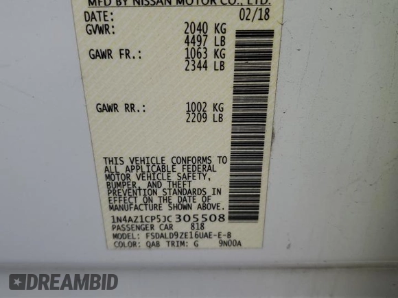 2018 Nissan LEAF SL with VIN 1N4AZ1CP5JC305508, listed as a Copart auction lot 71486084 with 77,307 mi miles and Salvage Title. Bid and sale history available at DreamBid. Image 12.