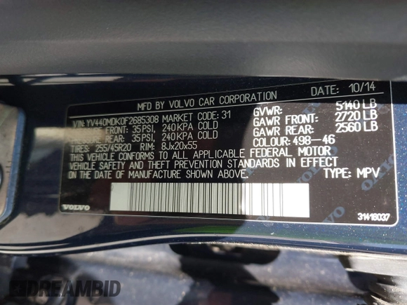 2015 Volvo XC60 T5 Drive-E Premier with VIN YV440MDK0F2685308, listed as a IAAI auction lot 42783695 with 140,561 mi miles and . Bid and sale history available at DreamBid. Image 9.