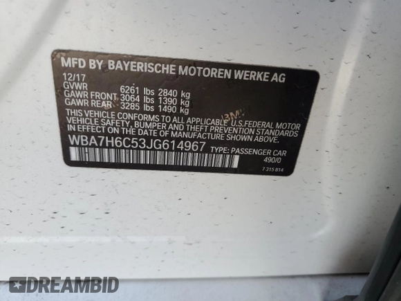 2018 BMW 7 Series M760i xDrive with VIN WBA7H6C53JG614967, listed as a Copart auction lot 49269345 with 83,872 mi miles and Salvage Title. Bid and sale history available at carsss.com. Image 12.