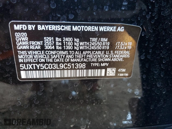 2020 BMW X3 xDrive30i z VIN 5UXTY5C03L9C51398, wystawiony jako Copart lot #53324705 z przebiegiem 17 280 mil mil oraz Szkody całkowita. Historia ofert i sprzedaży dostępna na DreamBid. Obrazek 14.