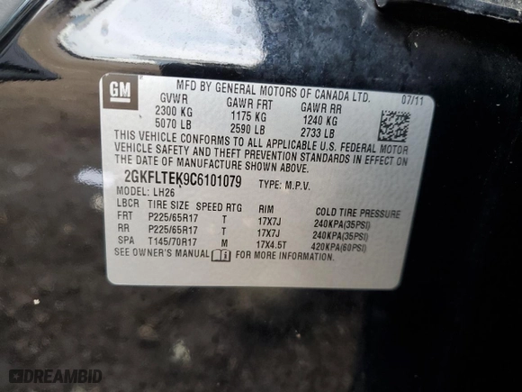 2012 GMC Terrain SLE-2 with VIN 2GKFLTEK9C6101079, listed as a Copart auction lot 47053205 with 97,649 mi miles and Salvage Title. Bid and sale history available at carsss.com. Image 13.