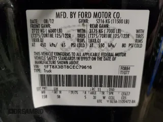 2012 Ford F-350 XL with VIN 1FT8X3BT8CEC79616, listed as a Copart auction lot 47412065 with 167,755 mi miles and Clean title. Bid and sale history available at DreamBid. Image 12.