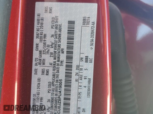 2023 Ford Escape с VIN 1FMCU0JZ8PUA19005, выставлен на аукционе Copart как лот 84380714 с пробегом Не указан миль и Списание • Salvage title. История ставок и продаж доступна на DreamBid. Изображение 13.