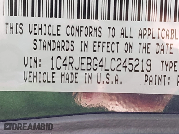 2020 Jeep Grand Cherokee Limited with VIN 1C4RJEBG4LC245219, listed as a IAAI auction lot 41474538 with 114,797 mi miles and . Bid and sale history available at DreamBid. Image 9.