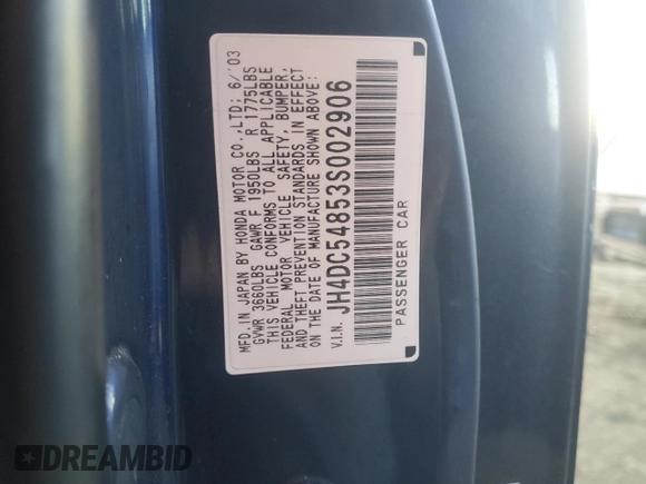 2003 Acura RSX z VIN JH4DC54853S002906, wystawiony jako Copart lot #50328535 z przebiegiem 182 856 mil mil oraz Szkody całkowita. Historia ofert i sprzedaży dostępna na DreamBid. Obrazek 14.