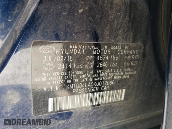 2019 Genesis G70 Advanced with VIN KMTG34LA0KU017086, listed as a Copart auction lot 47943445 with 87,692 mi miles and Salvage title. Bid and sale history available at DreamBid. Image 13.