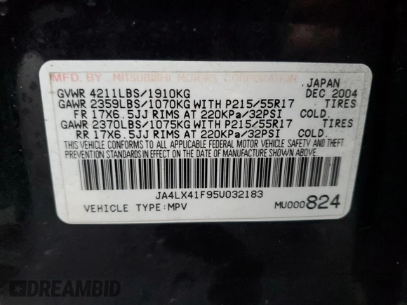 2005 Mitsubishi Outlander XLS with VIN JA4LX41F95U032183, listed as a Copart auction lot 49083555 with 159,392 mi miles and Salvage Title. Bid and sale history available at carsss.com. Image 14.