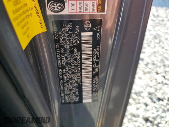 2013 Scion iQ with VIN JTNJJXB04DJ022845, listed as a Copart auction lot 73722044 with 25,108 mi miles and Salvage title. Bid and sale history available at DreamBid. Image 13.