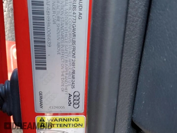 2009 Audi A4 Special Edition with VIN WAUAF48H99K006639, listed as a Copart auction lot 75056714 with 74,059 mi miles and Salvage title. Bid and sale history available at DreamBid. Image 12.