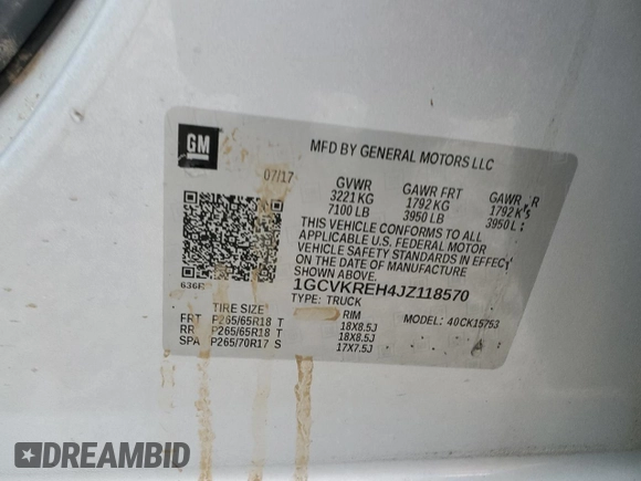 2018 Chevrolet Silverado 1500 LT with VIN 1GCVKREH4JZ118570, listed as a Copart auction lot 53143175 with 105,685 mi miles and Salvage Title. Bid and sale history available at DreamBid. Image 12.