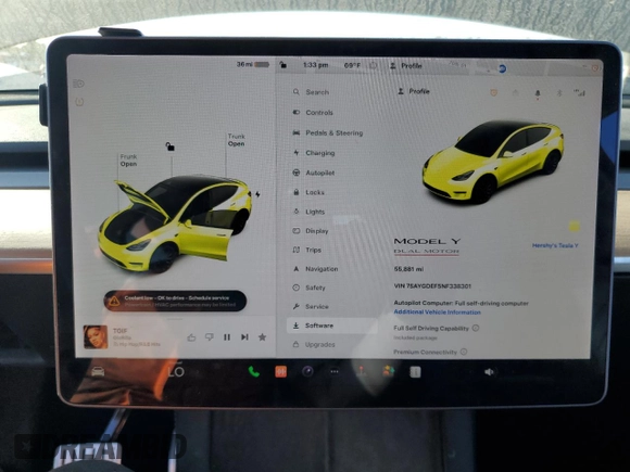 2022 Tesla Model Y Performance z VIN 7SAYGDEF5NF338301, wystawiony jako Copart lot #78189114 z przebiegiem 55 881 mil mil oraz Szkoda całkowita • Salvage title. Historia ofert i sprzedaży dostępna na DreamBid. Obrazek 9.