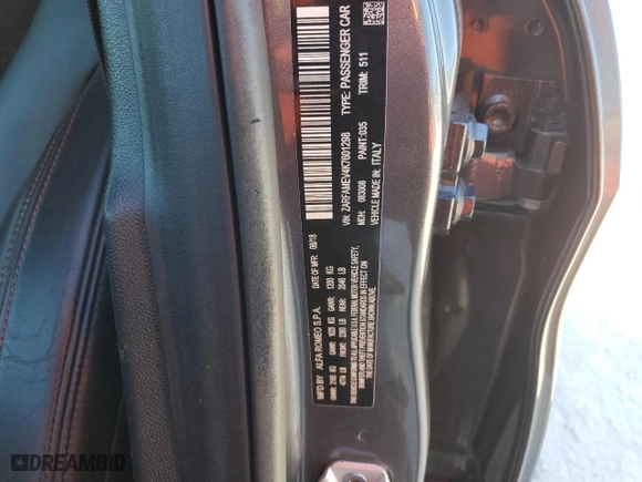 2019 Alfa Romeo Giulia Quadrifoglio with VIN ZARFAMEV4K7601298, listed as a Copart auction lot 43357985 with 0 mi miles and Salvage Title. Bid and sale history available at carsss.com. Image 14.