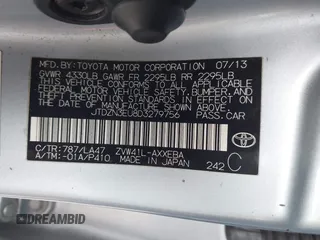 2013 Toyota Prius Two with VIN JTDZN3EU8D3279756, listed as a IAAI auction lot 41859346 with 95,457 mi miles and . Bid and sale history available at carsss.com. Image 9.