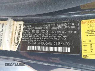 2008 BMW 7 Series 750Li with VIN WBAHN83548DT83470, listed as a IAAI auction lot 41071244 with 106,064 mi miles and . Bid and sale history available at DreamBid. Image 9.