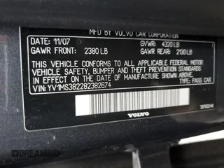 2008 Volvo S40 2.4L z VIN YV1MS382282382674, wystawiony jako Copart lot #55022625 z przebiegiem 116 132 mil mil oraz Szkoda całkowita • Salvage title. Historia ofert i sprzedaży dostępna na DreamBid. Obrazek 12.