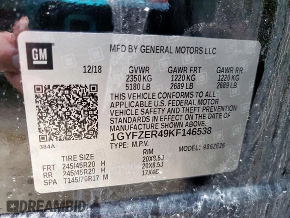 2019 Cadillac XT4 FWD Sport with VIN 1GYFZER49KF146538, listed as a Copart auction lot 51551665 with 45,077 mi miles and Clean title. Bid and sale history available at DreamBid. Image 14.