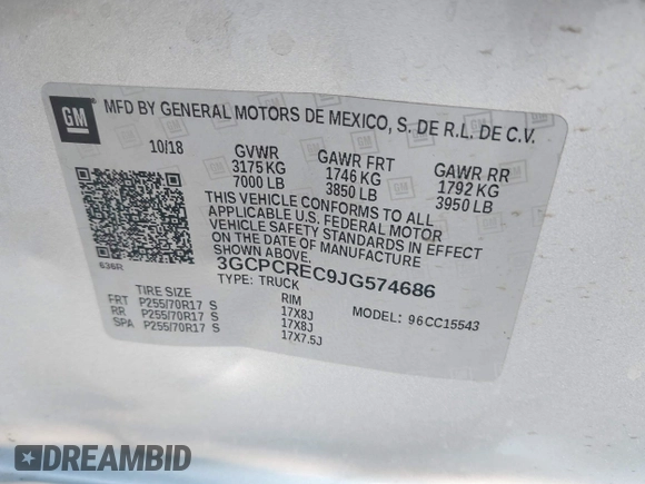 2018 Chevrolet Silverado 1500 LT with VIN 3GCPCREC9JG574686, listed as a IAAI auction lot 41676124 with 74,239 mi miles and . Bid and sale history available at DreamBid. Image 9.