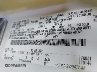 2016 Lincoln MKC Select with VIN 5LMCJ2C96GUJ31882, listed as a IAAI auction lot 42214335 with 100,737 mi miles and . Bid and sale history available at DreamBid. Image 9.