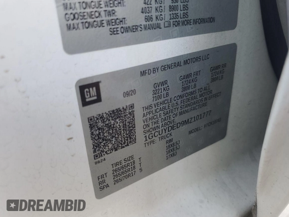 2021 Chevrolet Silverado 1500 LT с VIN 1GCUYDED9MZ101777, выставлен на аукционе IAAI как лот 42575861 с пробегом 139 420 миль миль и . История ставок и продаж доступна на DreamBid. Изображение 1.