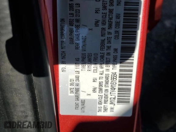 2021 Mazda 6 Grand Touring with VIN JM1GL1TY4M1616684, listed as a Copart auction lot 51931055 with 33,321 mi miles and Salvage Title. Bid and sale history available at carsss.com. Image 12.