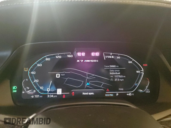 2022 BMW X7 M50i with VIN 5UXCX6C0XN9K45266, listed as a Copart auction lot 45732455 with 29,660 mi miles and Salvage Title. Bid and sale history available at carsss.com. Image 9.