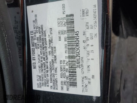 2012 Lincoln MKZ with VIN 3LNHL2GC5CR834545, listed as a Copart auction lot 43964515 with 144,634 mi miles and Salvage Title. Bid and sale history available at DreamBid. Image 12.
