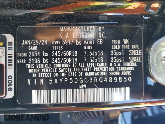 2024 Kia Telluride SX Prestige X-Pro with VIN 5XYP5DGC3RG489850, listed as a Copart auction lot 51286015 with 15,001 mi miles and Salvage title. Bid and sale history available at DreamBid. Image 15.