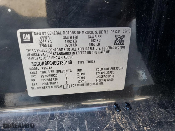 2014 Chevrolet Silverado 1500 LTZ with VIN 3GCUKSEC4EG130148, listed as a Copart auction lot 79474874 with 215,929 mi miles and Clean Title. Bid and sale history available at carsss.com. Image 14.