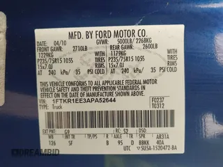 2010 Ford Ranger XL with VIN 1FTKR1EE3APA52644, listed as a IAAI auction lot 42382514 with 89,033 mi miles and . Bid and sale history available at DreamBid. Image 9.