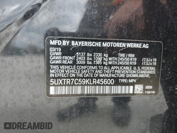 2019 BMW X3 sDrive30i z VIN 5UXTR7C59KLR45600, wystawiony jako Copart lot #51639265 z przebiegiem 91 159 mil mil oraz Szkoda całkowita • Salvage title. Historia ofert i sprzedaży dostępna na DreamBid. Obrazek 13.