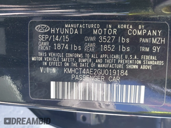2016 Hyundai Accent SE z VIN KMHCT4AE2GU019184, wystawiony jako IAAI lot #42138951 z przebiegiem 170 800 mil mil oraz . Historia ofert i sprzedaży dostępna na DreamBid. Obrazek 9.