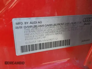 2009 Audi A4 2.0T Prem Plus with VIN WAUSF78K59A090112, listed as a Copart auction lot 50699195 with 0 mi miles and Clean Title. Bid and sale history available at carsss.com. Image 13.