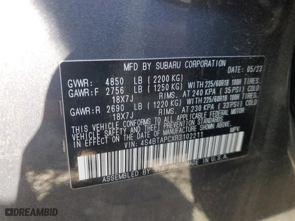 2024 Subaru Outback Touring with VIN 4S4BTAPCXR3102211, listed as a Copart auction lot 44344395 with 7,382 mi miles and Salvage Title. Bid and sale history available at carsss.com. Image 12.