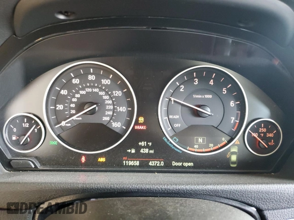 2015 BMW 3 Series 328i with VIN WBA3A5G54FNS91037, listed as a Copart auction lot 61854775 with 119,658 mi miles and Salvage title. Bid and sale history available at DreamBid. Image 9.