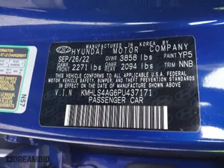 2023 Hyundai Elantra SEL with VIN KMHLS4AG6PU437171, listed as a IAAI auction lot 41833685 with 47,692 mi miles. Bid and sale history available at carsss.com. Image 9.