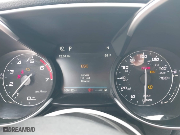 2019 Alfa Romeo Giulia with VIN ZARFAMANXK7600498, listed as a IAAI auction lot 41777643 with 100,492 mi miles. Bid and sale history available at carsss.com. Image 15.