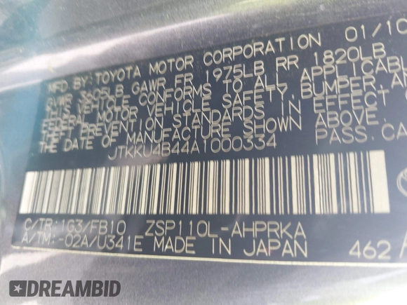 2010 Scion xD with VIN JTKKU4B44A1000334, listed as a IAAI auction lot 42631657 with 194,449 mi miles and . Bid and sale history available at DreamBid. Image 9.