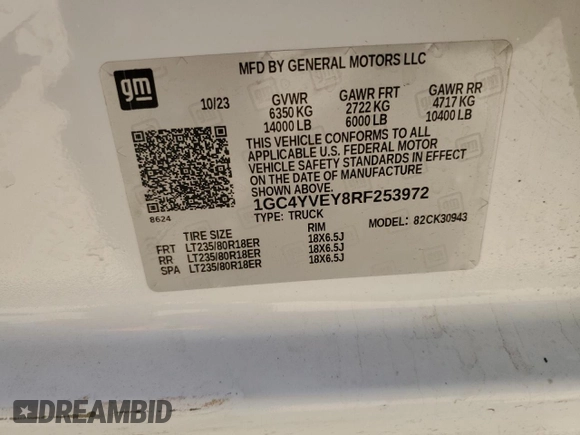 2024 Chevrolet Silverado 3500HD High Country with VIN 1GC4YVEY8RF253972, listed as a Copart auction lot 53496655 with 37,936 mi miles and Salvage title. Bid and sale history available at DreamBid. Image 13.
