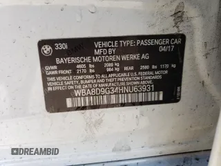 2017 BMW 3 Series 330i xDrive with VIN WBA8D9G34HNU63931, listed as a Copart auction lot 51147833 with 68,251 mi miles and Salvage Title. Bid and sale history available at carsss.com. Image 12.