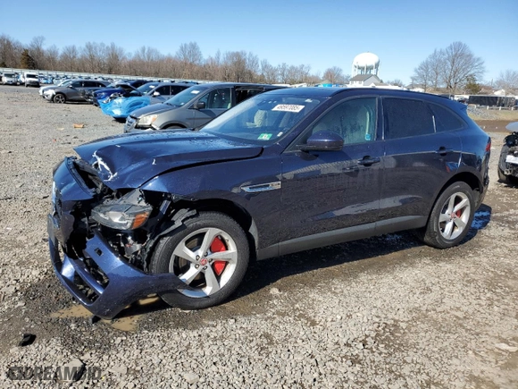 2018 Jaguar F-PACE 25t Premium with VIN SADCJ2FX9JA254722, listed as a Copart auction lot 49597085 with 84,668 mi miles and Salvage Title. Bid and sale history available at carsss.com. Image 1.