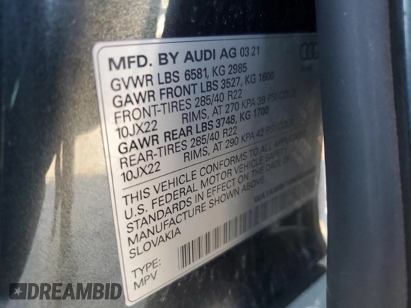 2021 Audi SQ8 Premium Plus z VIN WA1AWBF18MD034582, wystawiony jako Copart lot #65958394 z przebiegiem 23 737 mil mil oraz Szkody całkowita. Historia ofert i sprzedaży dostępna na DreamBid. Obrazek 13.