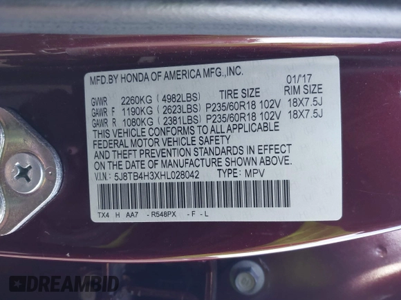 2017 Acura RDX with VIN 5J8TB4H3XHL028042, listed as a IAAI auction lot 41306813 with 50,452 mi miles. Bid and sale history available at carsss.com. Image 9.