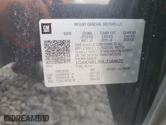 2020 GMC Acadia SLE z VIN 1GKKNRLS6LZ184621, wystawiony jako Copart lot #48518965 z przebiegiem 72 267 mil mil oraz Szkoda całkowita • Salvage title. Historia ofert i sprzedaży dostępna na DreamBid. Obrazek 14.